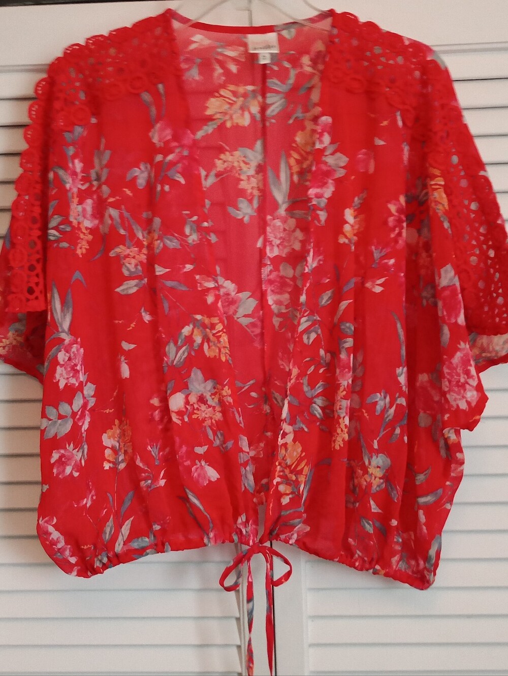 Belle Du Jour Orange Lace Floral Cropped Boho Top (XL)